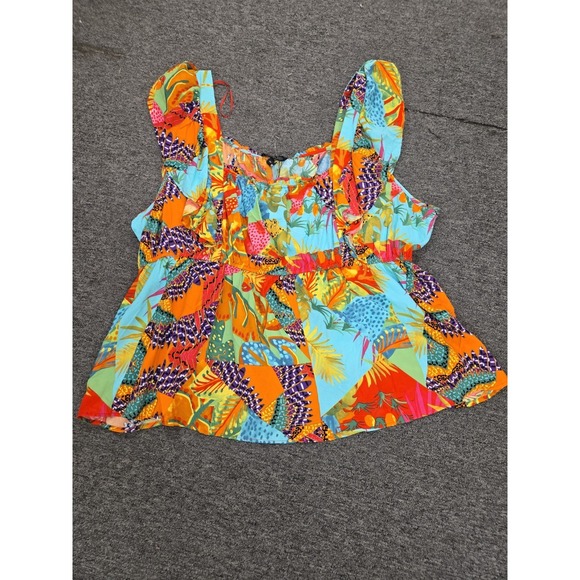 Rachel Zoe Tops - Rachel Zoe Size 3X Tropical Floral Print Top with Ruffle Cap Sleeves